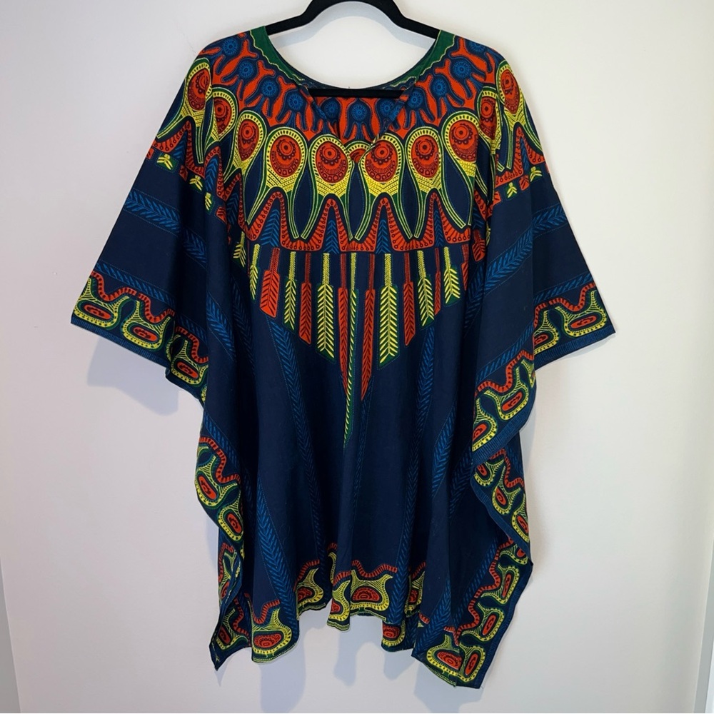 Vintage Tribal Printed Womens Plus Size Poncho Lightweight Colorful Feather XXL‎